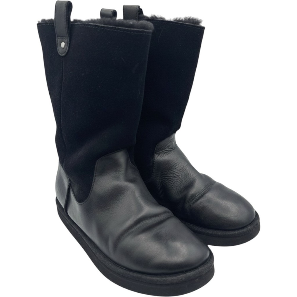UGG Australia Black Leather Suede Shearling Mid Calf Zip Boots size 6